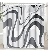 Nidoul Black and White Shower Curtain for Bathroom Cute Wavy Swirl 70S Abstract Retro Vintage Pre...