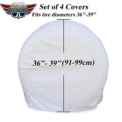 Image of Tire Covers for RV Wheel Set of 4 Motorhome Wheel Covers Waterproof White Vinyl Tire Protectors /Tire Covers Fits 36 inch to 39 inch Tire Diameters