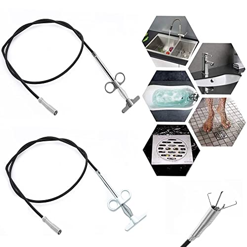 HUOGEE Greifer 2-teiliger Flexibler Krallengreifer 90cm Spiralabflussreiniger Magnetstab Magnetgreifer für Küche Bad Waschbecken Toilette (Weiß, Grau) Cover