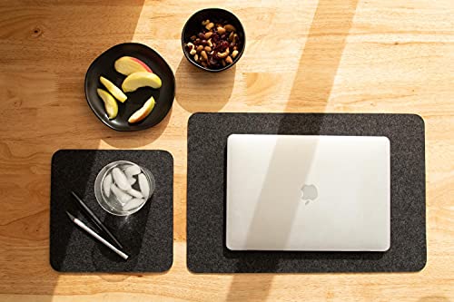 Graf Lantz Rectangle Placemat - 100% Merino Wool Felt - Water-Wicking, Stain-Resistant, Absorbent (Charcoal) #TOP1