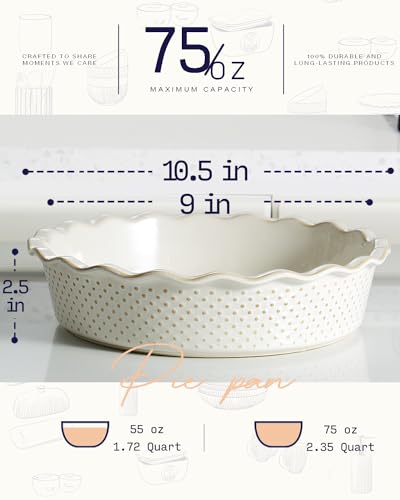 getstar Ceramic Pie Pan, Pie Dish for Baking, Non-Stick, Oven & Dishwasher Safe, Farmhouse Quiche Baking Dish, Pie Plate, Deep Dish Pie Pan