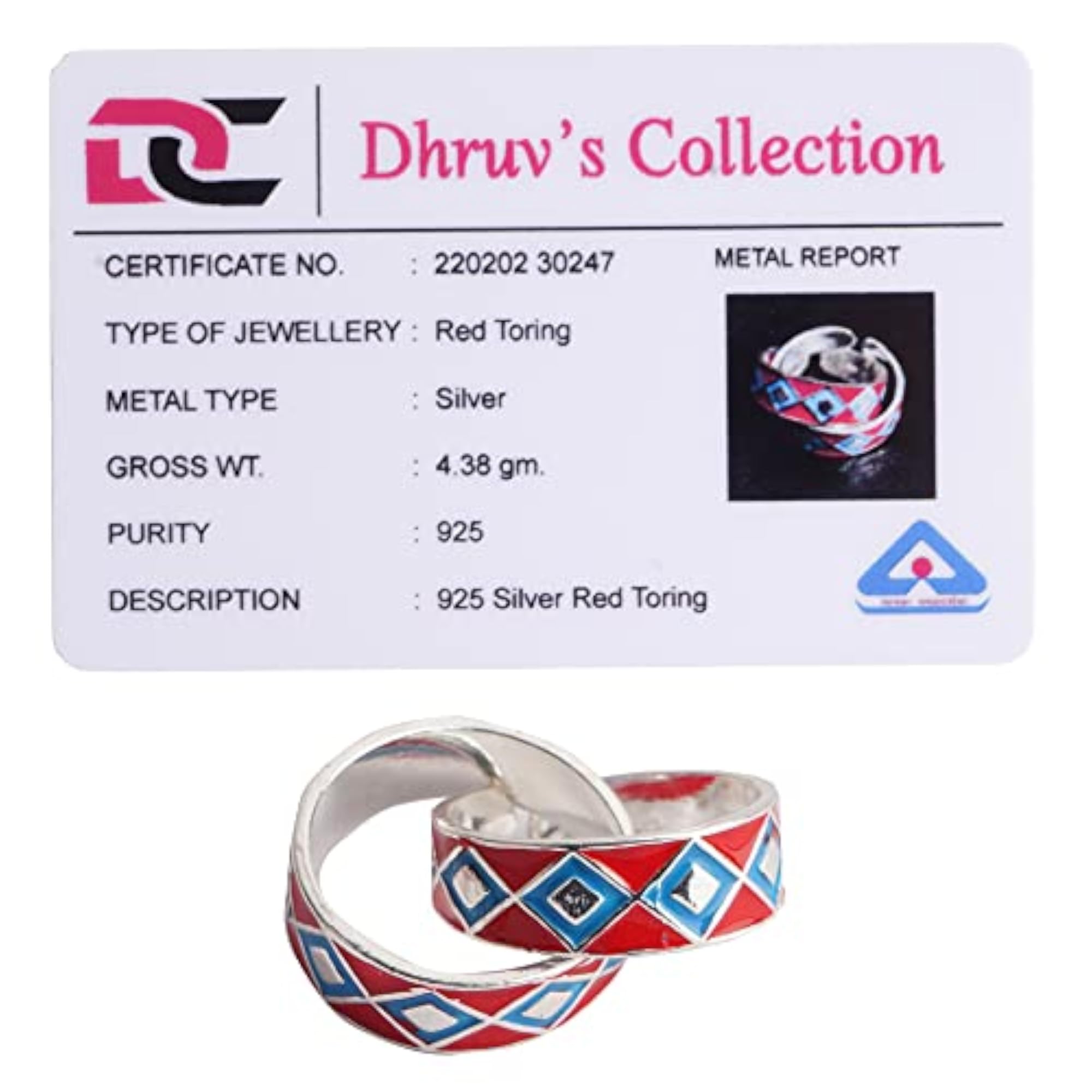 Exclusive 925 Pure Sterling Oxidized Silver Red Meena Toe Ring