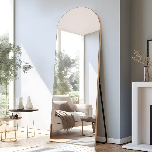Image of NeuType 59 inchx20 inch Arched Full Length Mirror With Stand - Large Bedroom Floor Mirror, Wall Mounted or Leaning Against Wall, Wood Frame, Gold