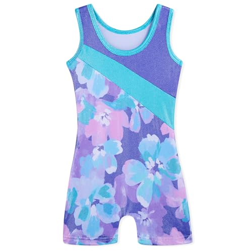 Image of HOZIY Leotards for Girls Gymnastics Kids Children Biketard Snowflake Ribbon Blue Purple Hot Pink Sparkle