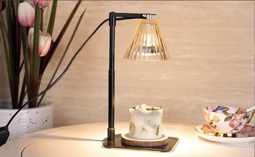 Candle Warmer Lamp with Timer - Electric Candle Heater with Adjustable Height, Modern Sleek Design with Glass Plate, and Dimmable Wax Warmer Bulbs, for Home Decoration