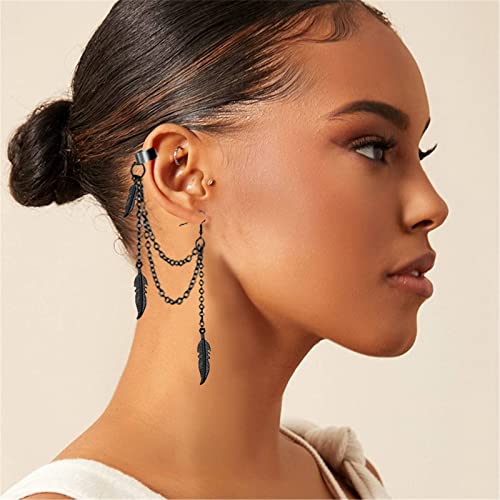 8pcs Cuff Earring for Men Women Feather Leaf Tassel Ear Goth Punk Spike Chain Earrings Threader Ear Cuff Wrap Crawler Climer Cartilage Unisex Jewelry Gift4