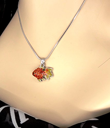 DianaL Boutique Enameled Goldfish Pendant Necklace 17" Chain Fish Fashion Jewelry3
