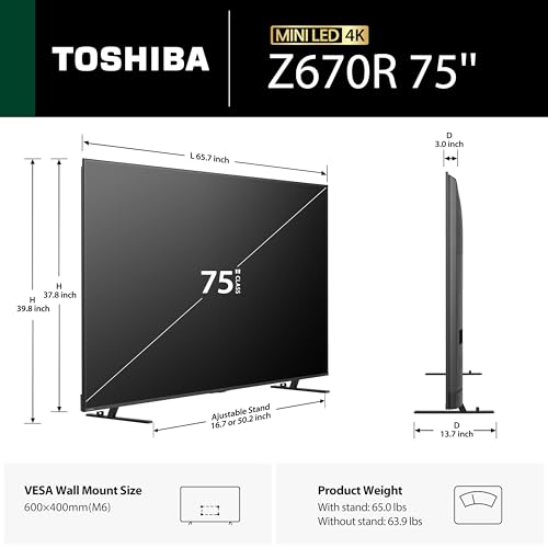 Image of Toshiba 75 inch Z670 Series Mini-LED 4K UHD Smart Fire TV (75Z670R, 2026 New) - QLED, Native 144Hz, HDR10+, Dolby Vision IQ, REGZA Engine Zri, Dolby Atmos, Game Mode Pro, Alexa Built-in, Japan Quality