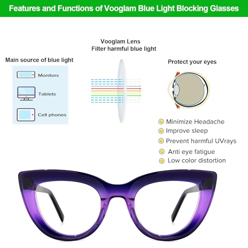 Image of VOOGLAM Stylish Cateye Blue Light Blocking Glasses for Women Anti Eyestrain Dry Eyes Eyewear Pastora