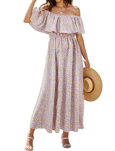 Image of Bluetime Womens Maxi Dress Off Shoulder Floral Print Boho Beach Long Summer Dresses
