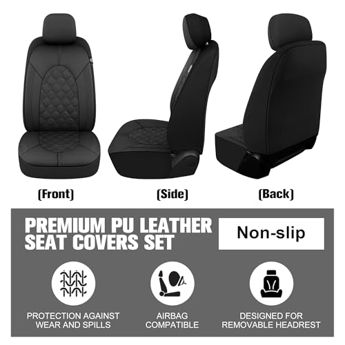 Image of YGL Luxury PU Leather Car Seat Covers Full Set, Non-Slip Seat Cover Protectors, Universal Fit for Cars, Trucks, SUVs, Vans, Pickups, Airbag Compatible, Seat Covers for Car Interior (Black)