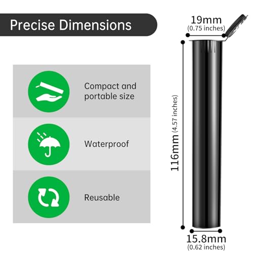 Image of Plastic Pop Top Tubes | 116mm | 50 Pack | Black Child-Resistant Packaging | Travel Holder Vial Containers | Easy Open by Squeezing Sides (Q1411)