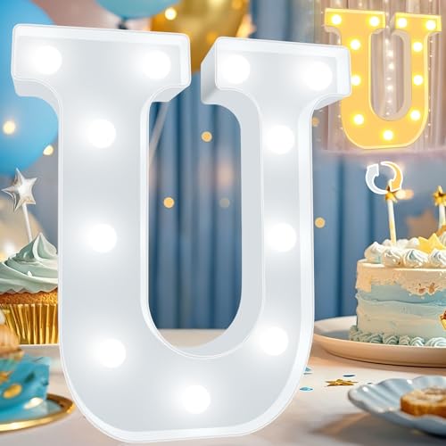 Image of Pooqla LED Marquee Letter Lights, Warm White and Cool White Decorative Lighted Letters, Light Up Alphabet Letters for Boys Girls, Party, Wedding, Bar, Night Light, Birthday Decoration, Letter U