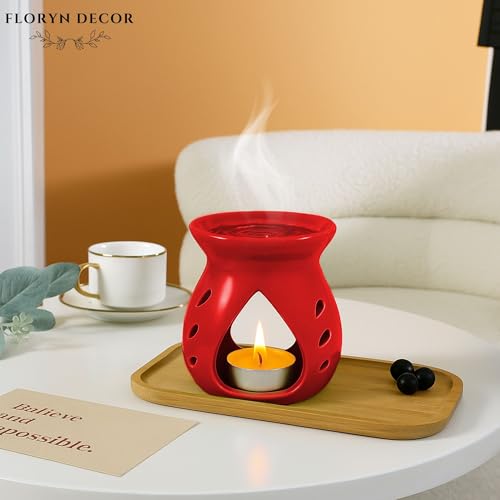 Image of Floryn Decor Ceramic Diffuser with Free 1 Tealight Candles | Home Fragrance, Spa, Office & Yoga | Aromatherapy Gift Set 1 (Red)
