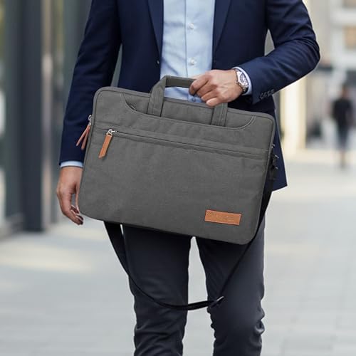 Image of Bonkaso 14 Inch Laptop Sleeve Cum Messenger Bag for MacBook & Laptops | Premium Polyester Melange | Water-Resistant Padded Case with Handle & Sling Strap | Lightweight Office Travel Bag - Carbon Grey