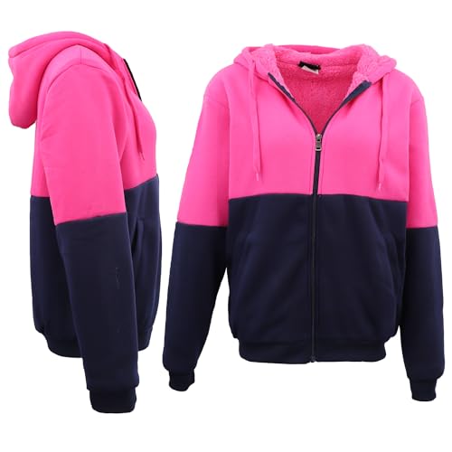 Zmart Australia HI VIS Safety Full Zip Thick Sherpa Fleece Hoodie Workwear Jacket Jumper Winter, Fluro Pink/Navy, L