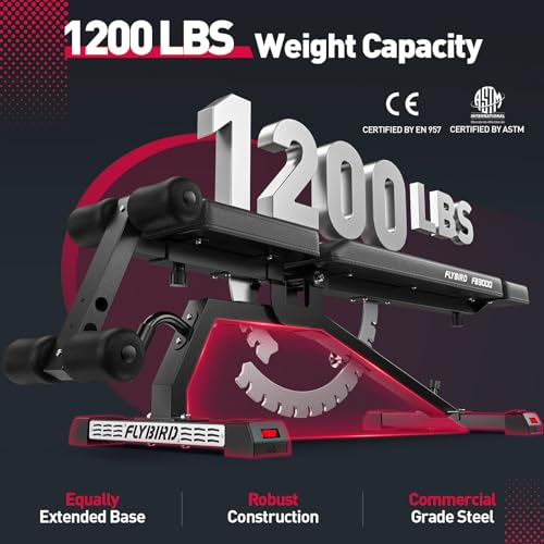 FLYBIRD Weight Bench, 1200lbs Capacity Adjustable Workout Bench with Detachable Headrest and Leg Support, Vertical Storage Space-Saving Exercise Bench for Home Gym- FB3000