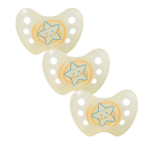 dentistar Night Silicone Soother Set of 3, Size 2, 6-14 Months, Silicone Soother with Dental Step
