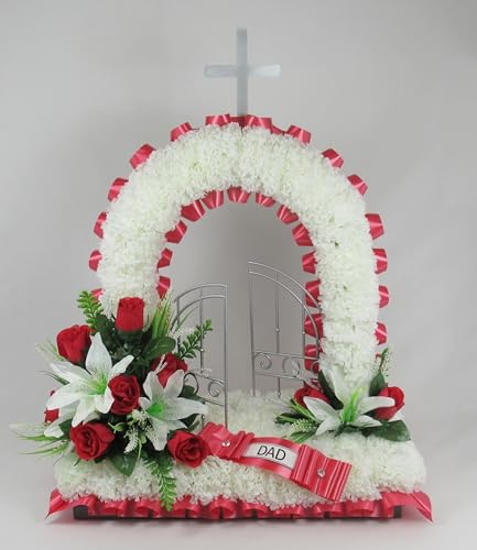 Gates of Heaven Artificial Silk Flower Tribute for Funeral or Grave - Customisable Handmade Memorial Flowers for MUM DAD SISTER BROTHER NAN GRANDAD (Rose and Lily) (Rose and Lily Spray) - Image 7
