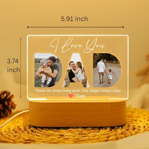 Image of Personalized Father's Day LED Lamp, Custom Dad Photo Collage Acrylic Night Light (Design 5)