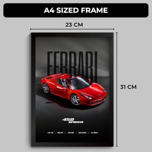 Image of Funk You Store Ferrari 458 Spider Poster | Framed Ferrari Poster A4 Sized (31 x 23 cm) | Supercar Posters | Car Frame for Wall, Gift for Boys, Car Frames for Wall, Bedroom, Hostel, Study Room (F 086)