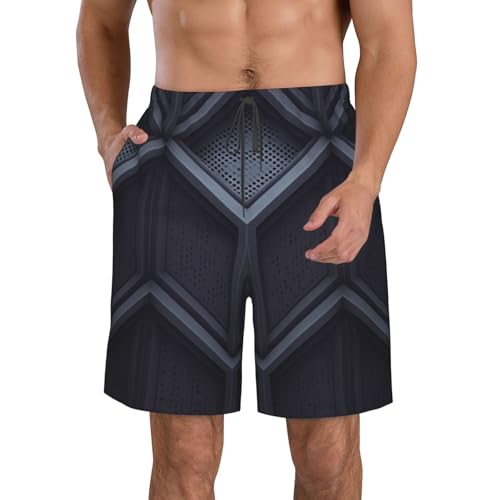 Dark Grid Space Men's Beach Pants-Quick-Dry & Comfortable Mens Beach Shorts for Men, Perfect for Surfing and Everyday Wear White