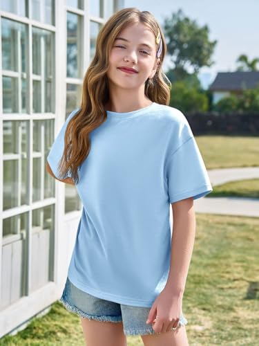 Image of Haloumoning Girls Short Sleeve T-Shirts | Kids, Summer,Girls shirts,Oversized t shirts,Girls T-Shirts,Oversized Tops, Casual Crewneck, Basic Tees 5-14Y