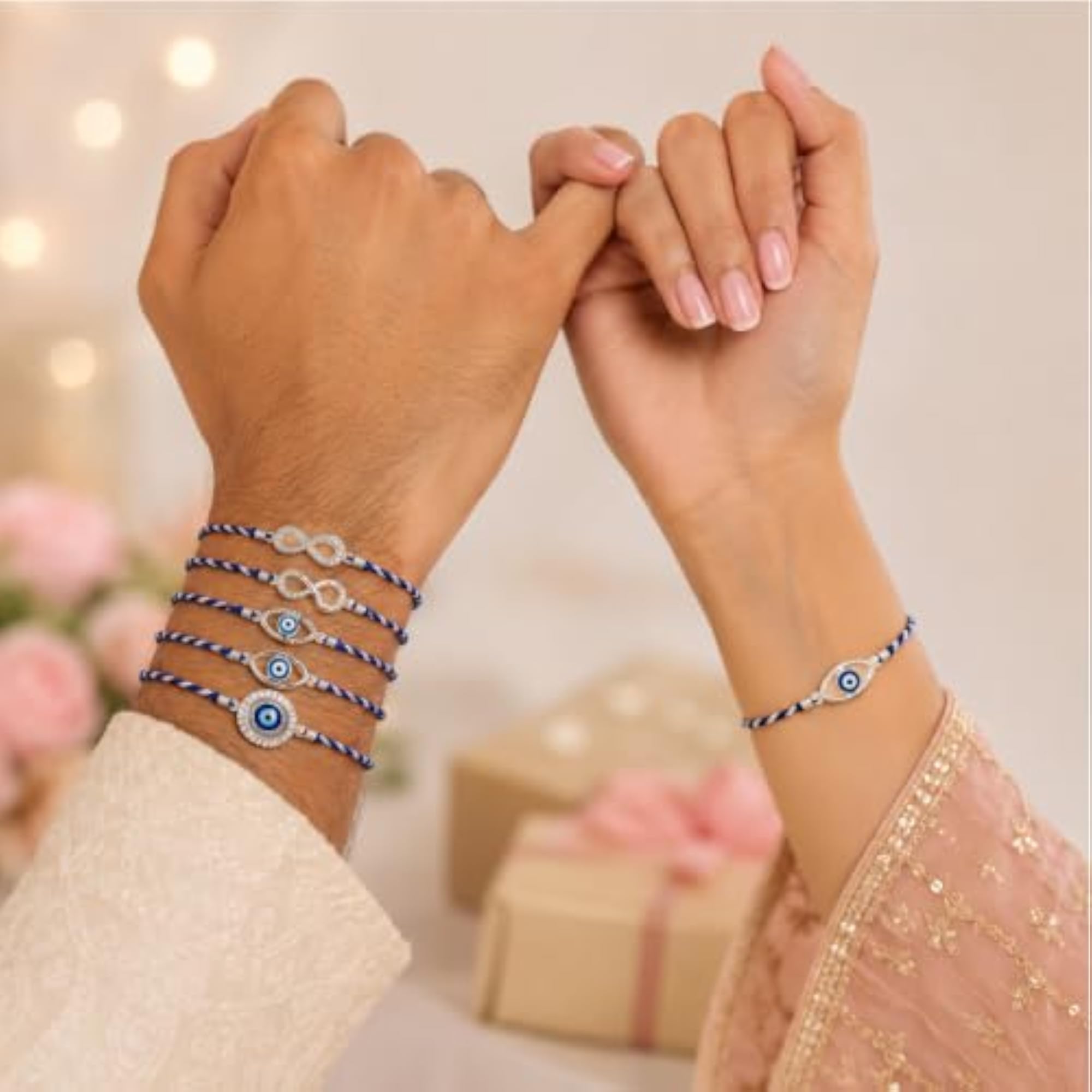 925 Silver Family Evil Eye Rakhi Combo Pack of 5