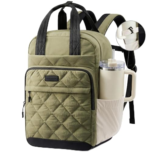 LOVEVOOK Puffer Backpack for Women Fits 15.6 Inch Laptop, Quilted Travel Backpacks Purse with Large Cup Holder, Teacher Computer Work Bags College Shool Bookbag, Puffy Carry On Personal Item Bag