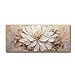 Hand-Painted Flower Canvas Oil Painting for Living Room, Large White Floral Canvas Wall Art for Bedroom,Gold Framed 3D Textured Painting for Office Kitchen Home Decoration 24x56 inches