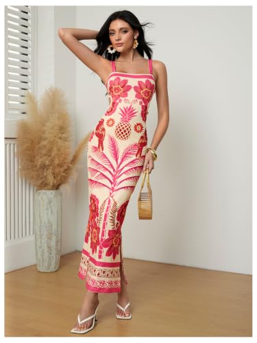 Image of Floerns Women's Tropical Bow Tie Back Long Dress Sleeveless Maxi Dress
