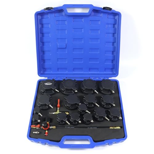 Wzyblixo Turbo System Leakage Tester Kit Turbo Pressure Leakage Tester for Cooling Emissions Exhaust Pipes 19-Piece Turbo Boost Leak Tester Set with Stepped Adapters 1-1/4 to 4-1/4