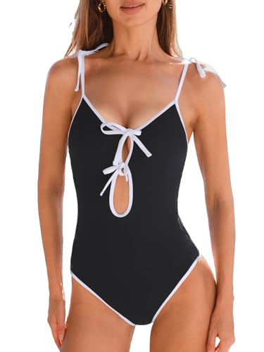 CUPSHE Damen Badeanzug V Ausschnitt Schleifen Cut Out Gerippte Textur...