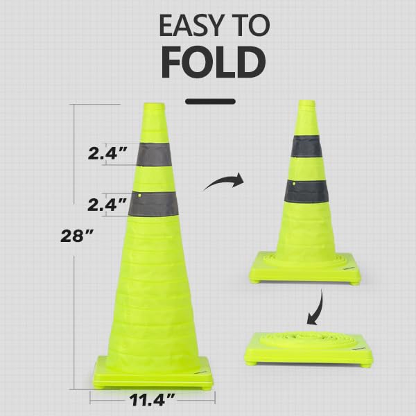 Image of BATTIFE 4 Pack 28 Inch Collapsible Traffic Cones, Lime Green Safety Cones