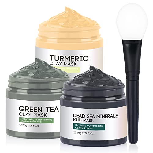 Facial Mask Set - Turmeric, Dead Sea Mud, Green Tea - 3x70g