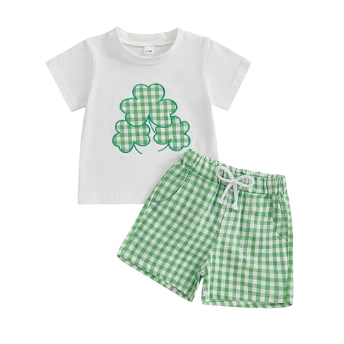 Gureui St Patricks Day Baby Boy Outfit Short Sleeve T Shirt Shorts Toddler Infant Spring Summer Clothes (A White 2-3T)