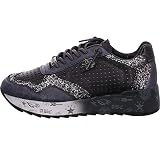 Cetti Damen Sneaker C-848 SRA Glitter Tin Antracita (grau) - sportlicher Schnürschuh - Damenschuhe Top Trends, Grau, Leder grau 723229