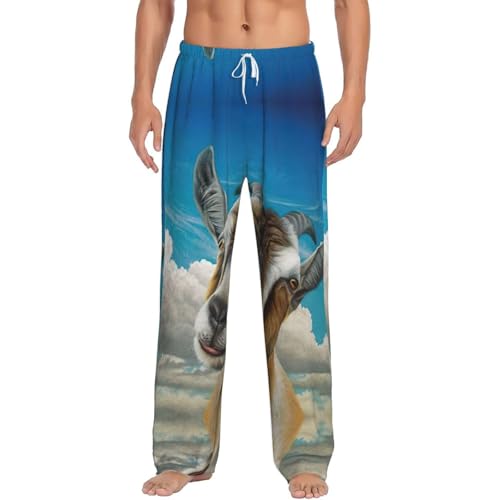 Pantalon de pyjama chèvre bleue S au 5XL : bas de nuit imprimé avec poches pour homme