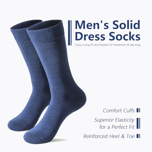 Men's Dress Crew Socks - Plain Colors, Lightweight Classic Cotton, Soft & Breathable Dress Socks for Men, 6-Pack2