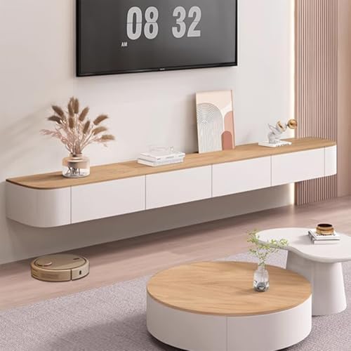 Moderno soporte de TV montado en la pared, consola multimedia de entretenimiento, banco grande de almacenamiento para TV para sala de estar y oficina (blanco, 120 cm)
