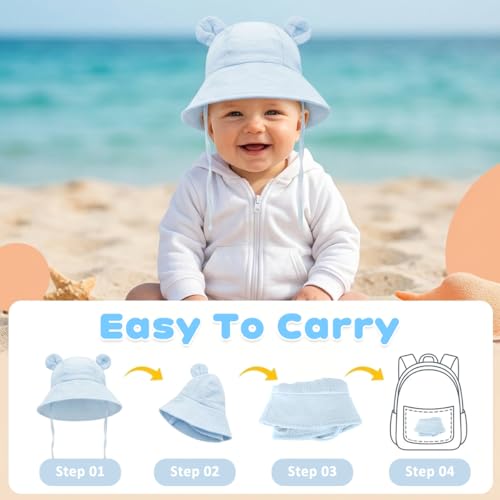 Image of SNOWIE SOFT Cap for Baby Girl 0-12 Months, Sun Hats for Baby Toddler Girls, Windproof Summer Hat with Chin Strap Bucket Hat Soft Newborn Baby Hats for Girls