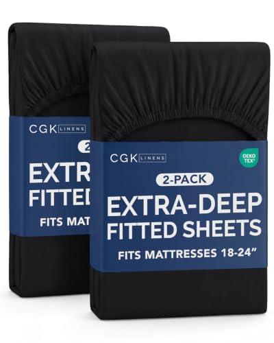 Image of CGK Linens 2 Pack Extra Deep Full Fitted Sheets - Black