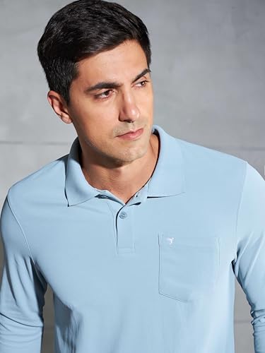 Image of TECHNOSPORT Men Polyester Slim Fit Polo Neck Full Sleeve Matpiq T-Shirt with Patch Pocket for Regular Use