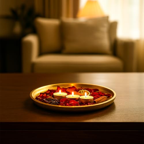 Image of MARKET 99 Golden Aluminium Serving Tray | Glossy Designer Raw Tray for Home Decor, Dining Table, Kitchen, Living Room & Centrepiece Styling | Multipurpose Decorative Platter for Festive & Gift Use