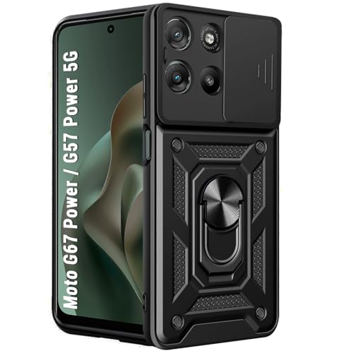 Image of TheGiftKart Tough Armor Bumper Back Cover Case for Motorola Moto G67 Power / G57 Power 5G | Sliding Camera Cover, Kickstand & Ring Holder | 360 Degree Protection Back Cover Case (PC & TPU, Black)