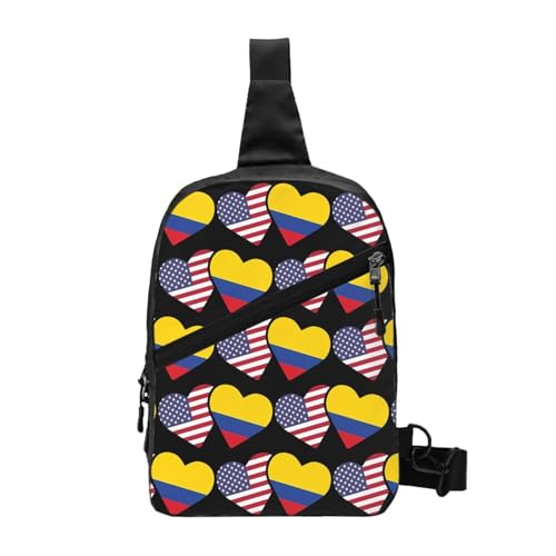 Colombia Flag Heart Colombian American Love Packable Crossbody Bag Portable Sling Bags Foldable Travel Daypack Reusable Sports Shoulder Backpack Casual Diagonally Chest Bag for Workout