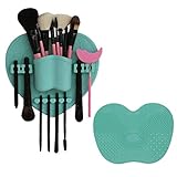 LORMAY Silicone Makeup Brush Organizer with Makeup Brush Cleaning Mat - Brush Holder for Air Drying, Easy to Mount to Wall, Mirror, Dresser or Tile, Mint Green