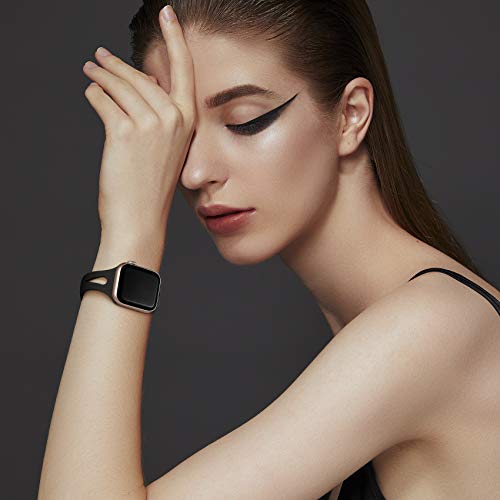 Image of Getino Compatible for Apple Watch Band 42mm 44mm 45mm 46mm 49mm iWatch SE Ultra Series 11 10 9 8 7 6 5 4 3 2 1 Women Men, Stylish Soft Silicone Slim Sport iWatch Bands, Black /Purple /Pink Sand /Wine Red