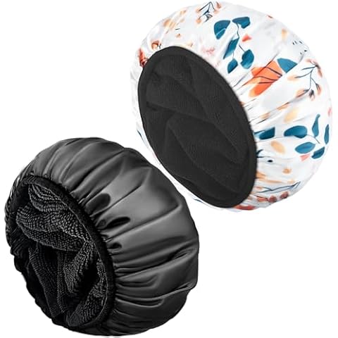 Aquior Shower Caps, Terry Lined Shower Cap for Women, Reusable Shower Cap, Triple Layer Waterproof Bath Cap, Extra Large for Women Long Hair Cover