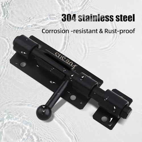 Image of Barrel Bolt Latch, 4.2 Inch Slide Lock, SUS304 Stainless Steel Slide Bolt Latch with Padlock Hole, Heavy Duty Slide Bolt Gate Latch Lock for Wooden Fence, Yard Door, Barn Door, Shed Door (Black)